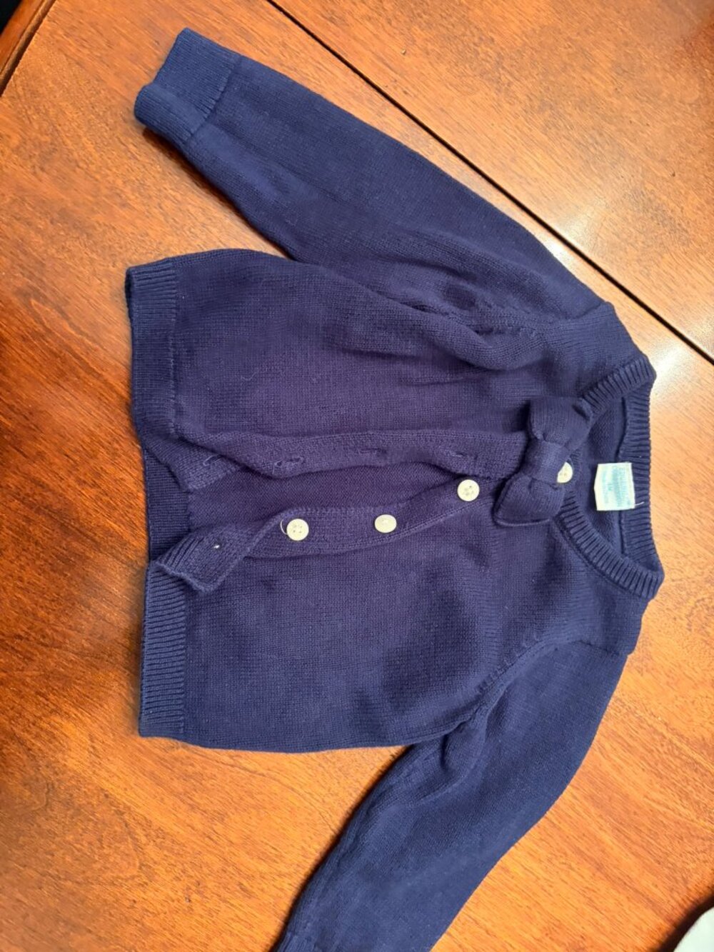 Edgehill Collection Navy Cardigan Sweater with Bow, Size 3M